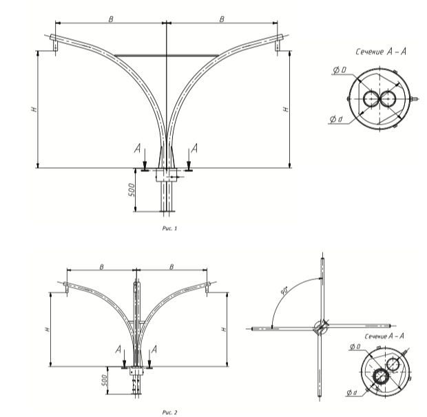 Кронштейн серии 1 для подвесных светильников на трубчатые опоры 1.С2-1,4-1,25-/180-О4